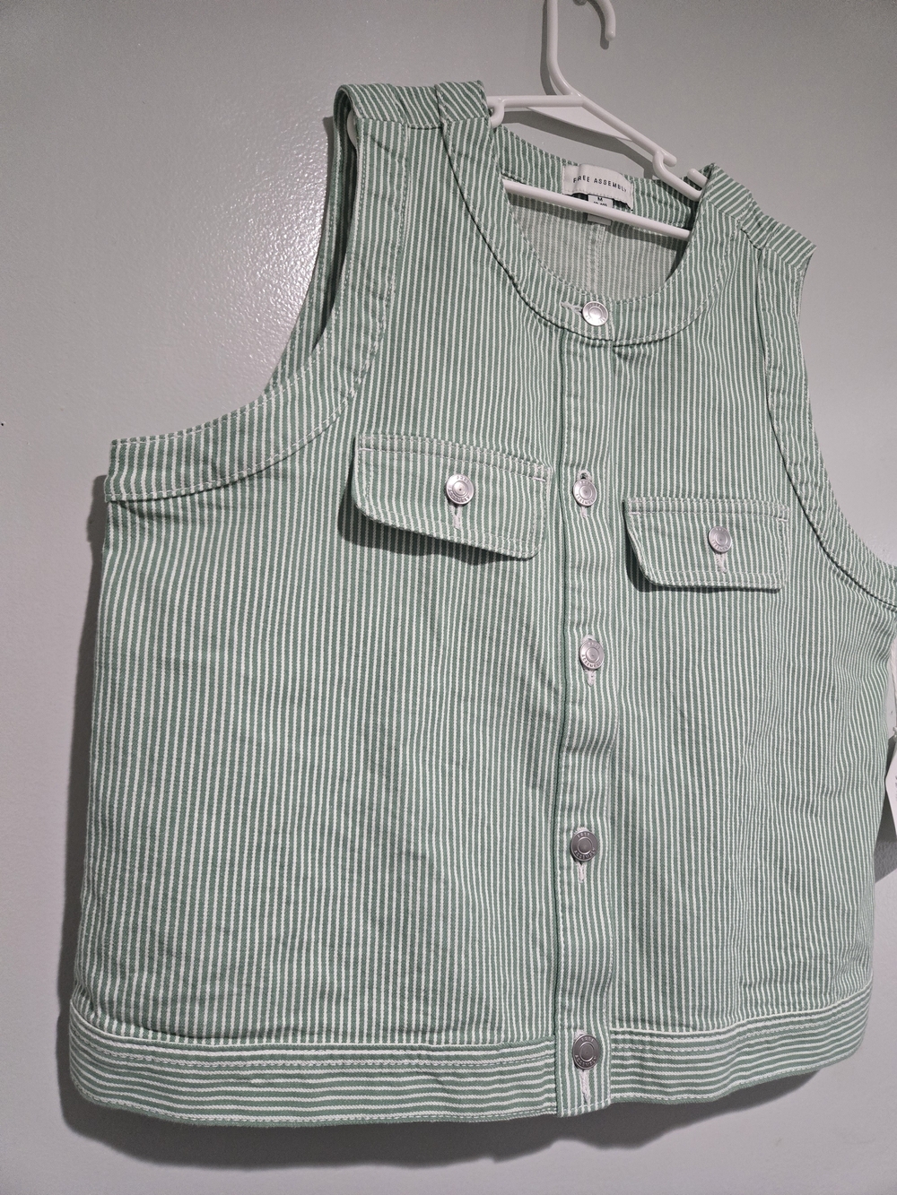 Sleeveless Striped Jean Jacket Vest in Mint Green - Picture 2 of 4